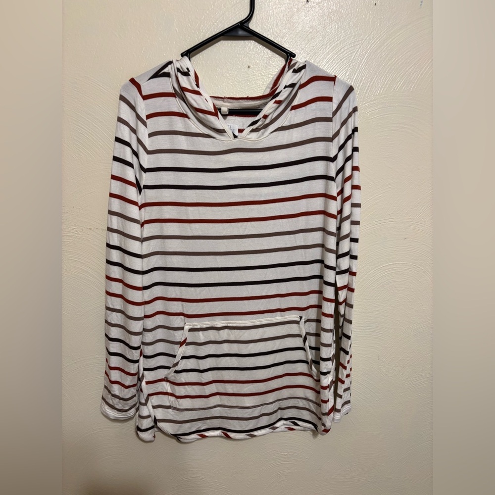 Market & Spruce Striped Hoodie Pullover Rayon Stretch Size